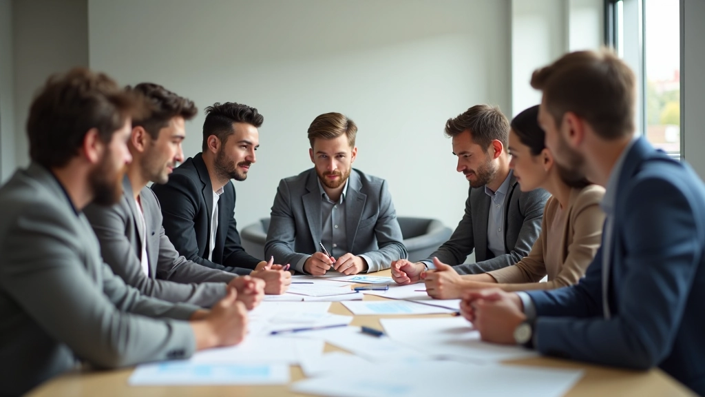 Team di professionisti in riunione collaborativa in ufficio moderno